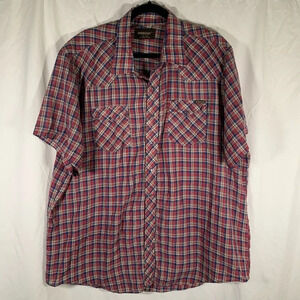 Roebucks Shirt Mens XXL Big 18 18 1/2 Plaid Pearl Snap Short Sleeve Collared
